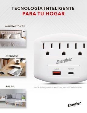 Multicontacto Energizer EN-TAP4 de 3 salidas y 2 puertos USB