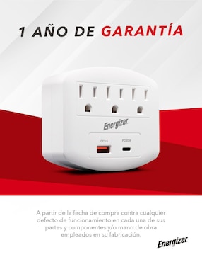 Multicontacto Energizer EN-TAP4 de 3 salidas y 2 puertos USB