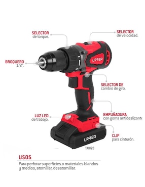 Taladro atornillador inalámbrico Urrea TAI820 de 20 V