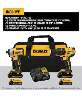 Taladro y atornillador inalámbrico Dewalt DCK277D2 de 18 V