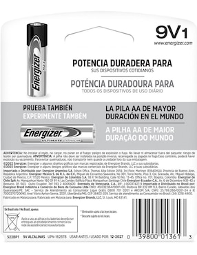 Batería cuadrada alcalino Energizer 9 V