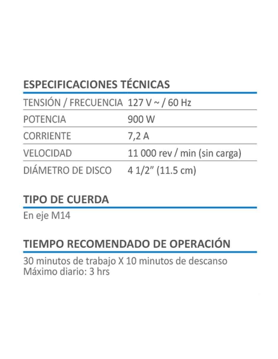 Esmeriladora angular 900W Potencia 900W disco 4 1/2 pulgada 4