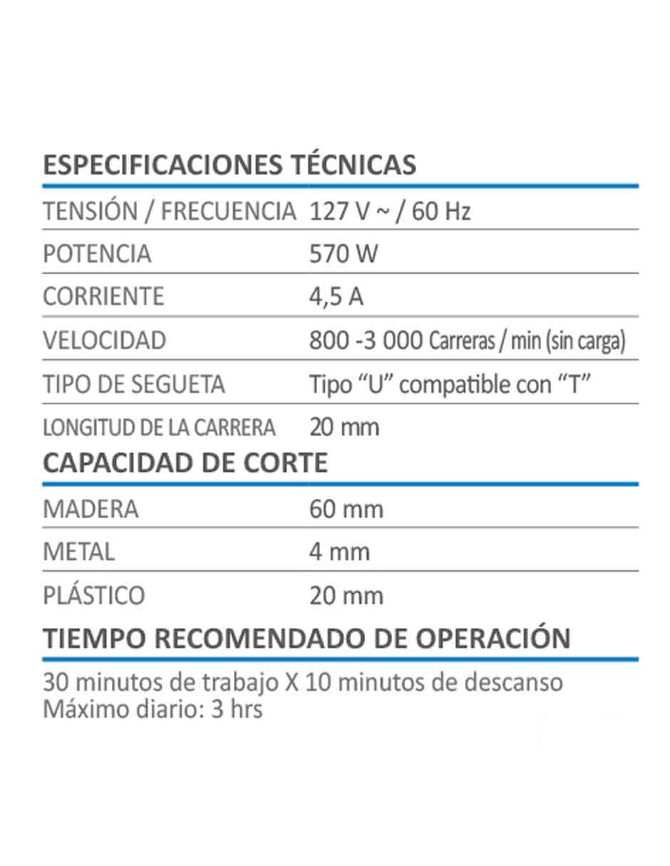 Sierra caladora 570W Línea Profesional Segueta tipo U 3