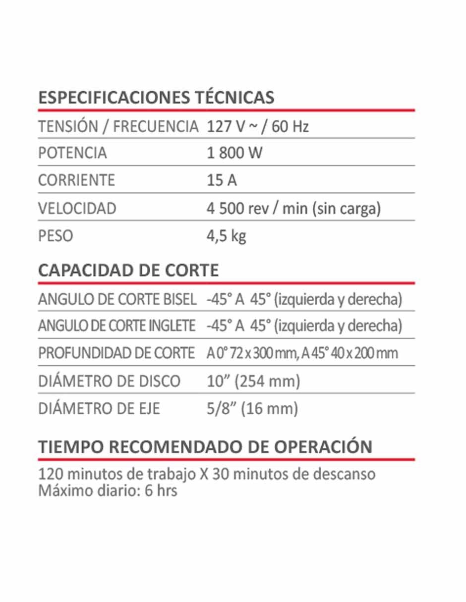 Sierra Inglete 180W de 10 pulgadas corte en madera y aluminio 4