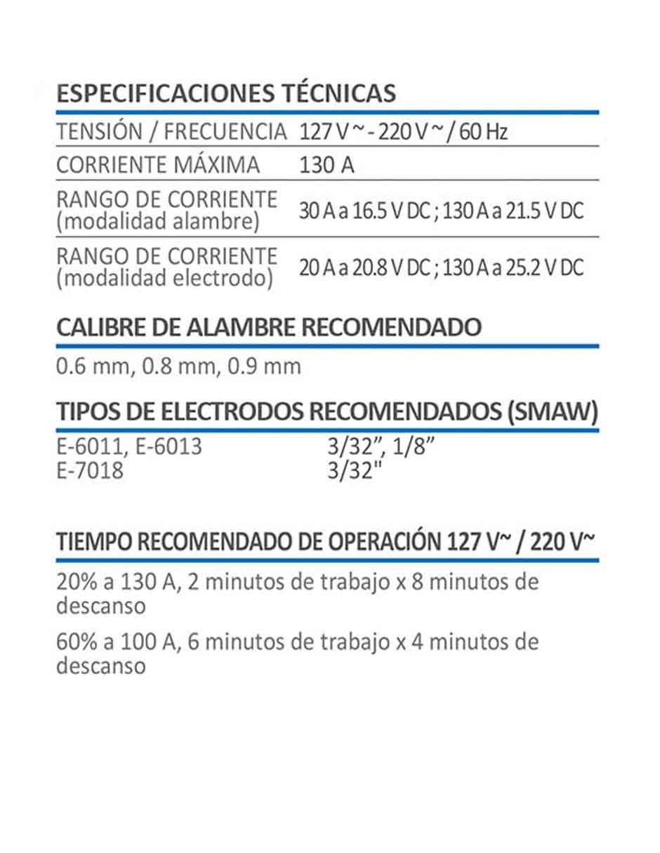 Soldadora para microalambre y electrodo 130 Amps 127V 3