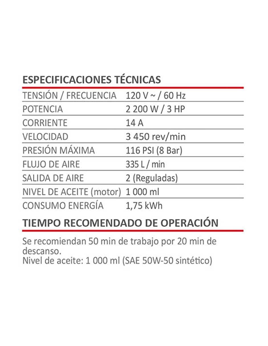 Compresor vertical de banda 200 L 4HP 2985W 120V 4