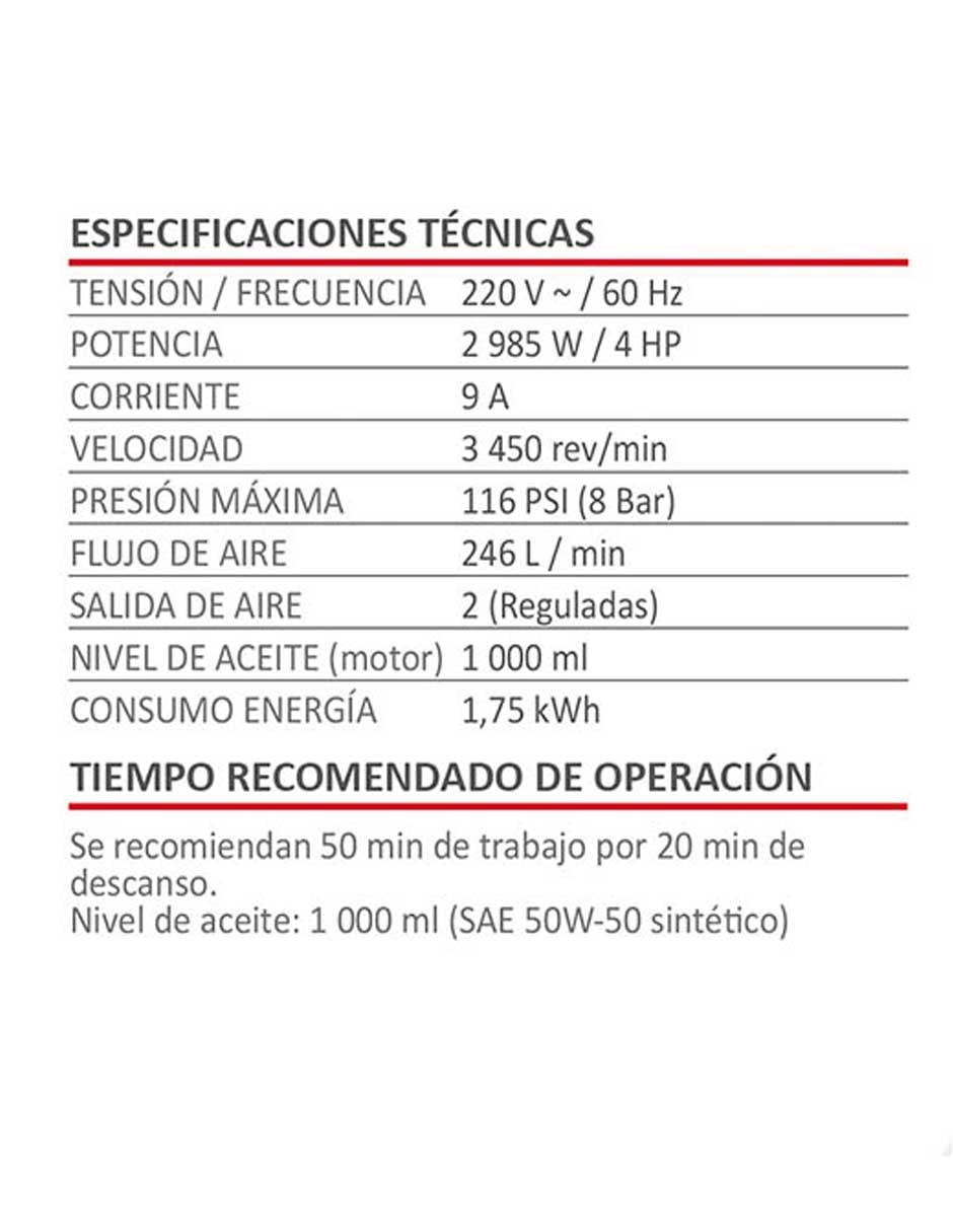 Compresor vertical de banda 240 Litros 4HP 2985W 220V 4