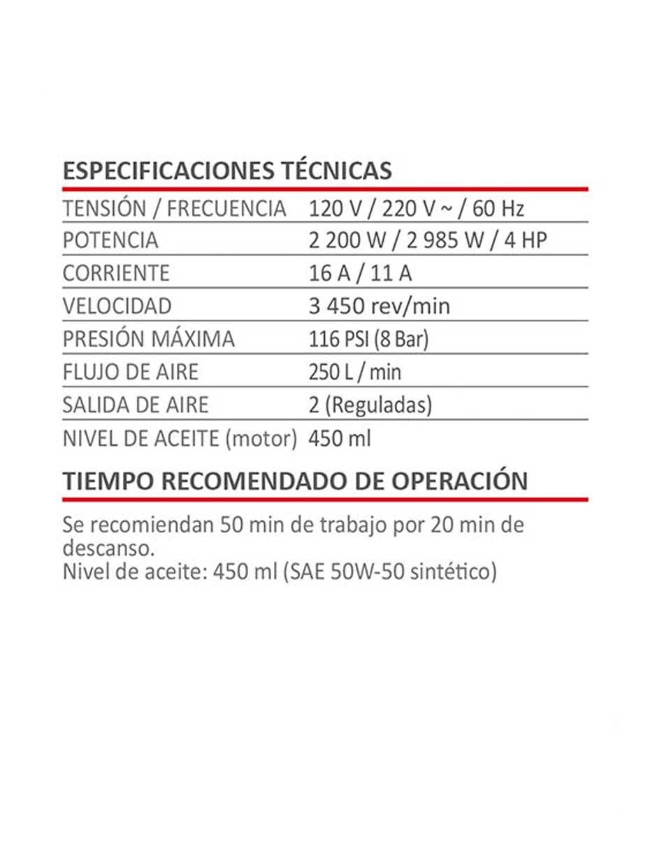 Compresor de banda 60 lts 4HP 2985W 4