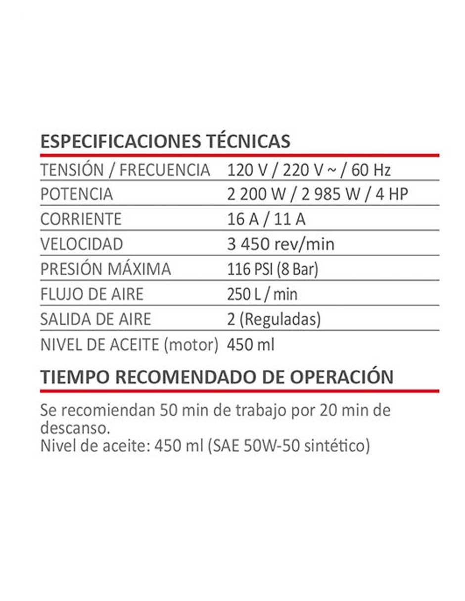 Compresor de banda 100 L 4HP 2985W 120V 4