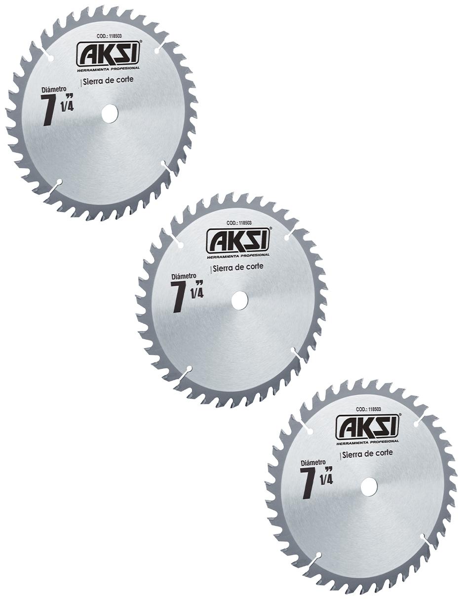 Pack de 3 sierras circulares de 40 dientes de 7 1/4 pulgadas con un centro de 5/8 pulgadas AKSI Pack de 3 sierras circulares de 40 dientes de 7 1/4 pulgadas con un centro de 5/8 pulgadas AKSI