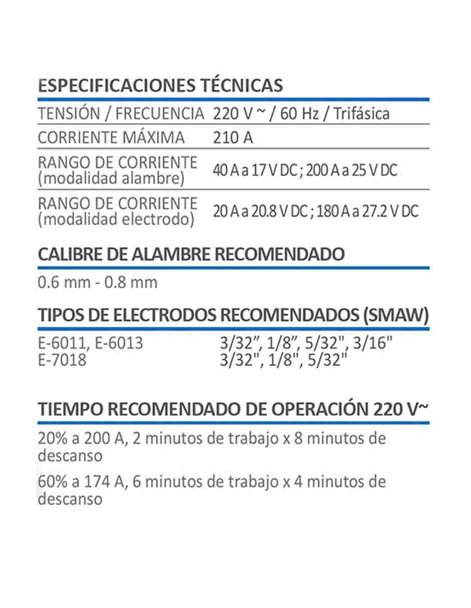 Soldadora para microalambre y electrodo AKSI 210 Amps 220V 4