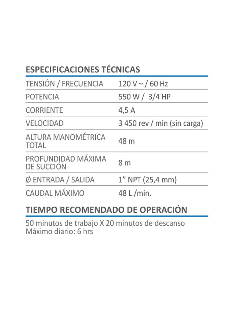 Bomba periférica 3/4 HP 600W Línea Profesional 4