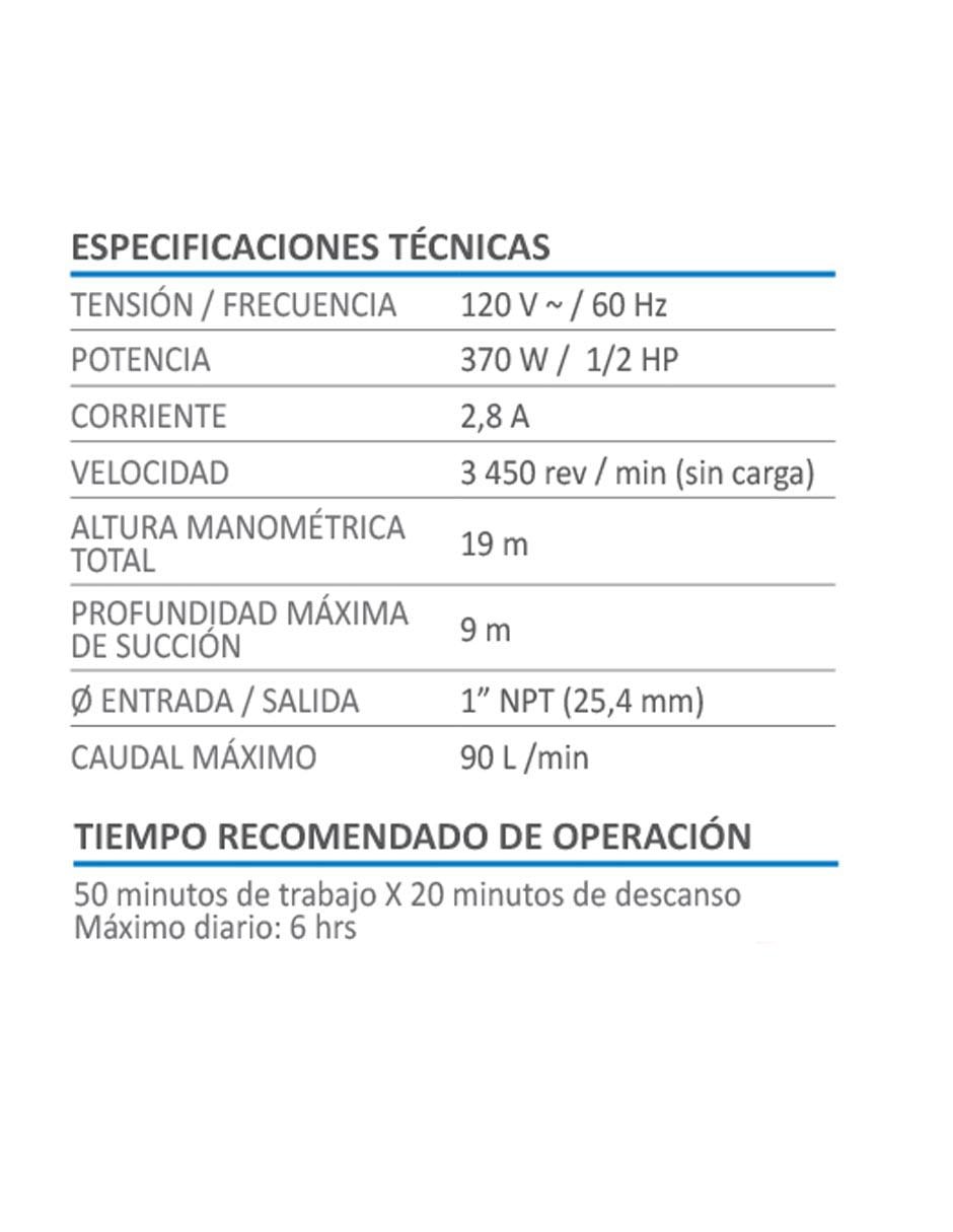 Bomba centrifuga 1/2 HP 370W Línea Profesional 4