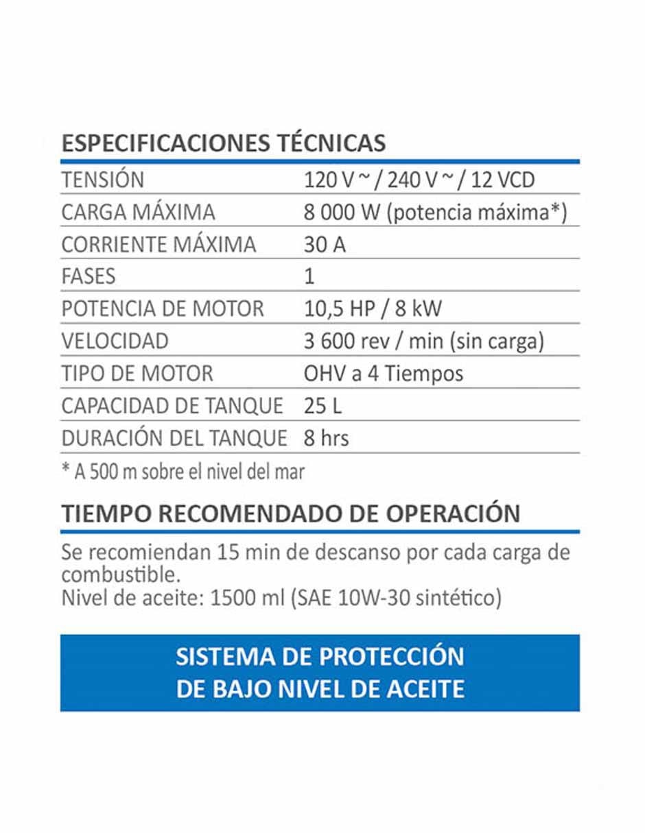 Generador de gasolina 8000W con arranque electrónico PRO 4