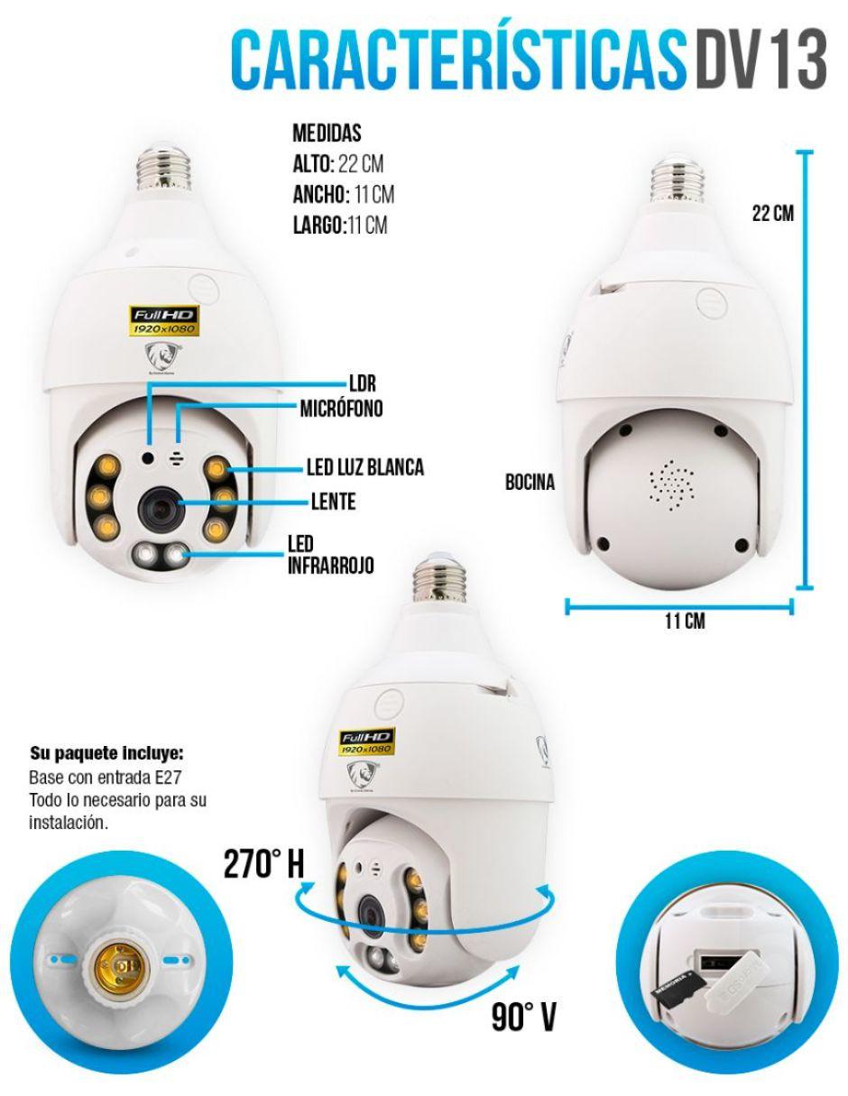 Cámara Seguridad Domo Socket E27 Foco IP Wifi Rastreo Seguridad FHD Control  Alarma