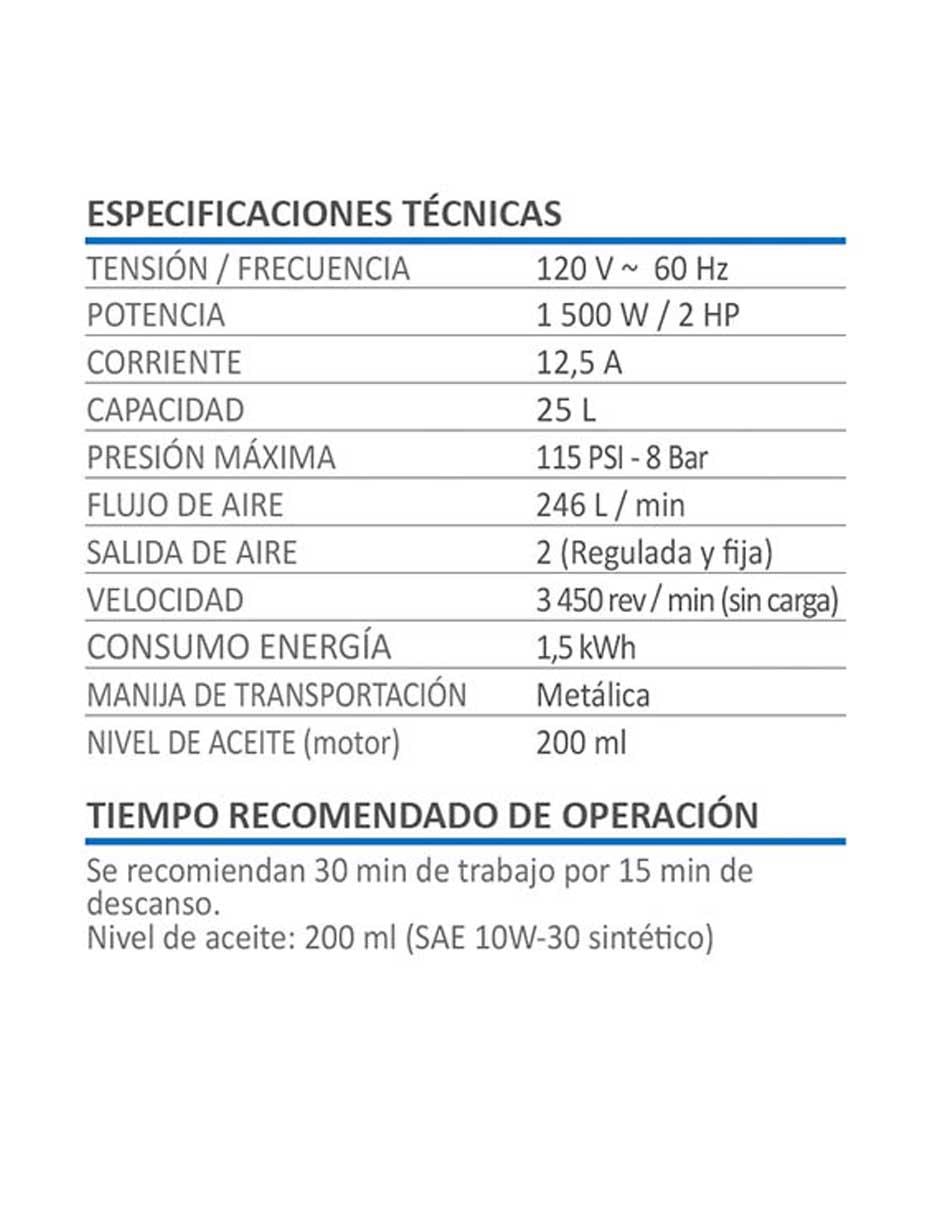 Compresor 25 L 2 HP Línea Profesional 5