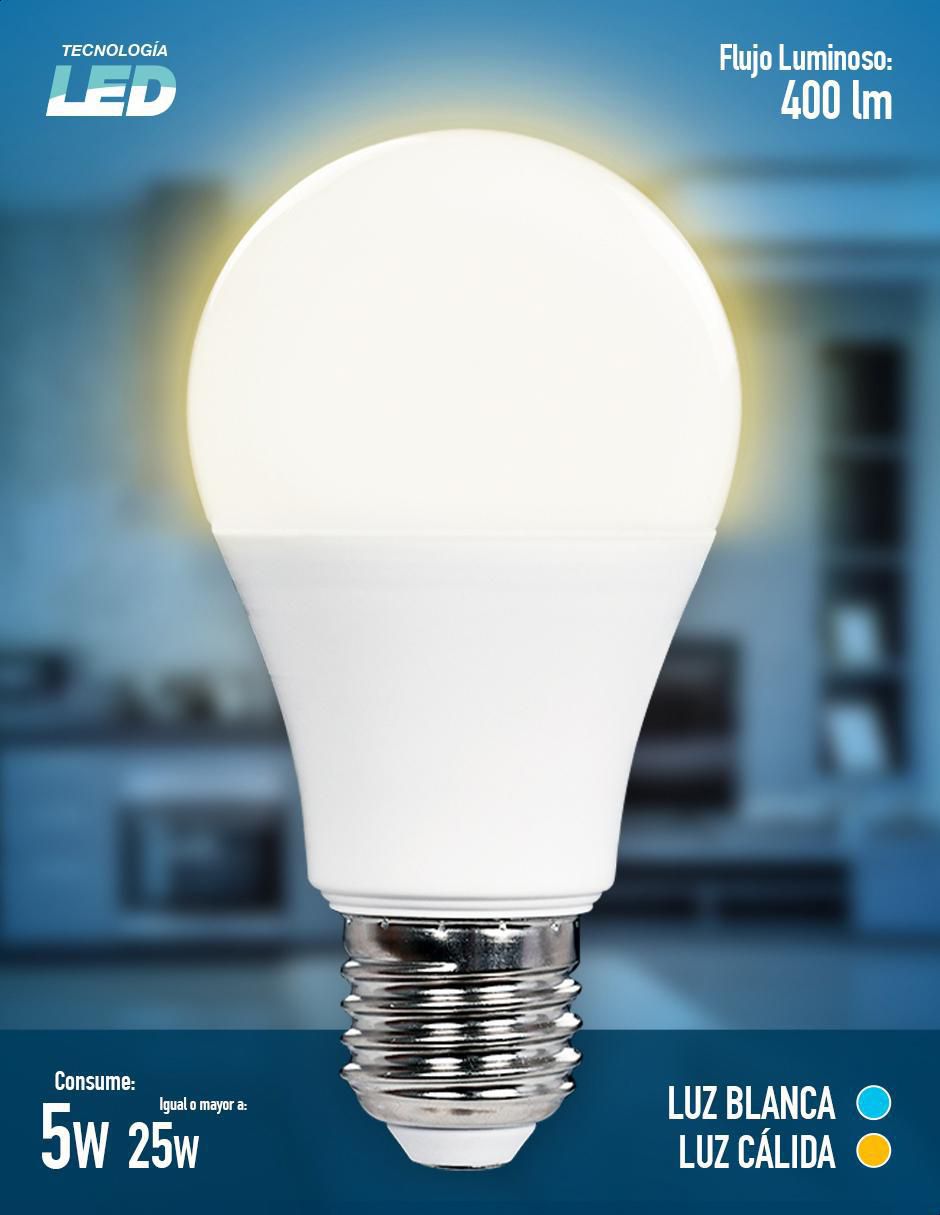 Foco LED 5W de consumo 25W de iluminación 400 lúmenes 4