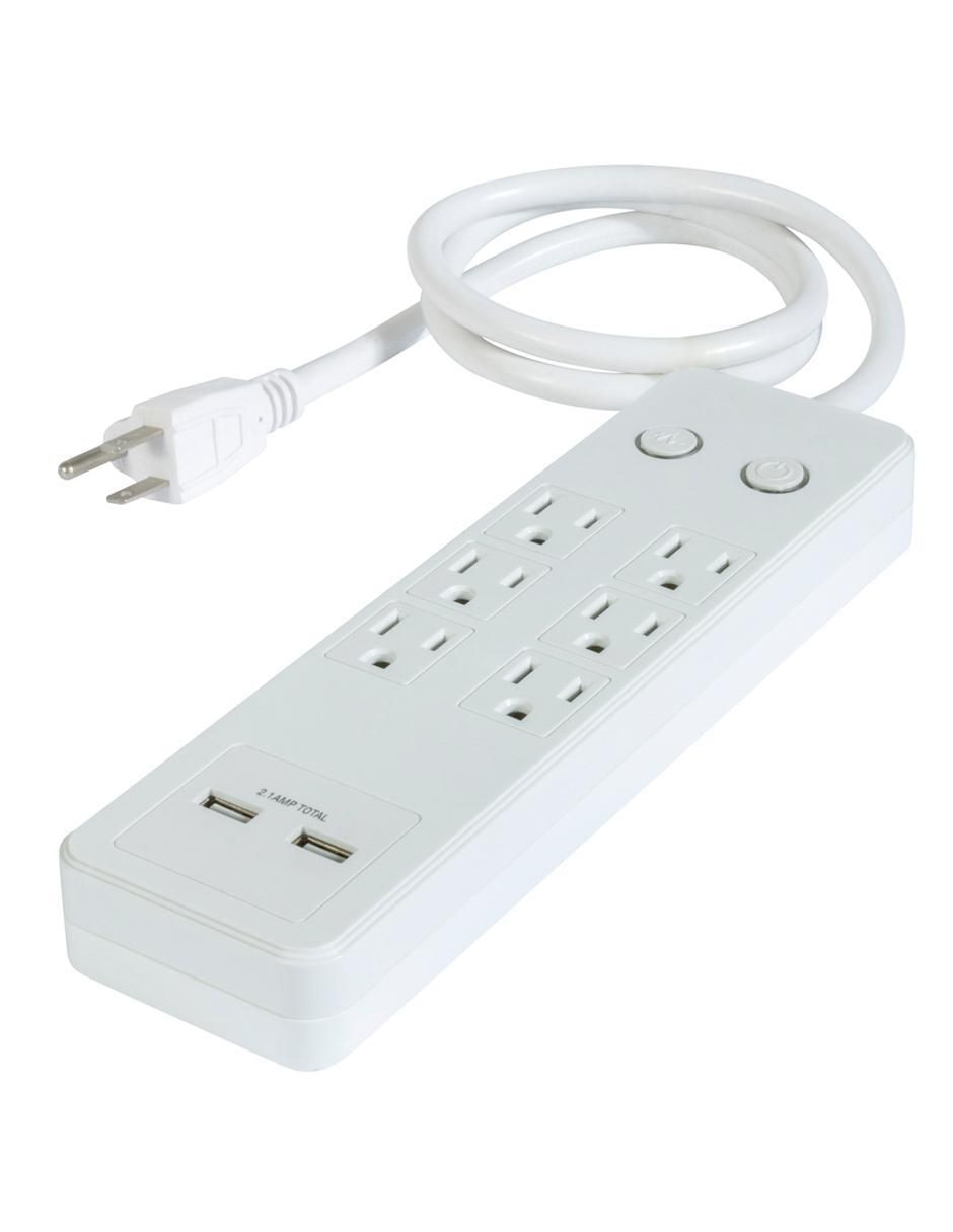 Multicontacto de 6 contactos aterrizados y 2 contactos USB para recarga Multicontacto de 6 contactos aterrizados y 2 contactos USB para recarga
