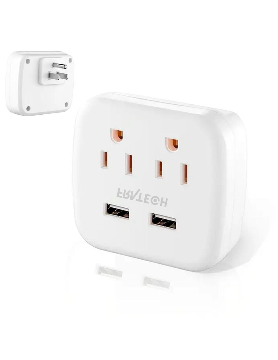Multicontacto Adaptador de corriente de 2 salidas y 2 puertos usb