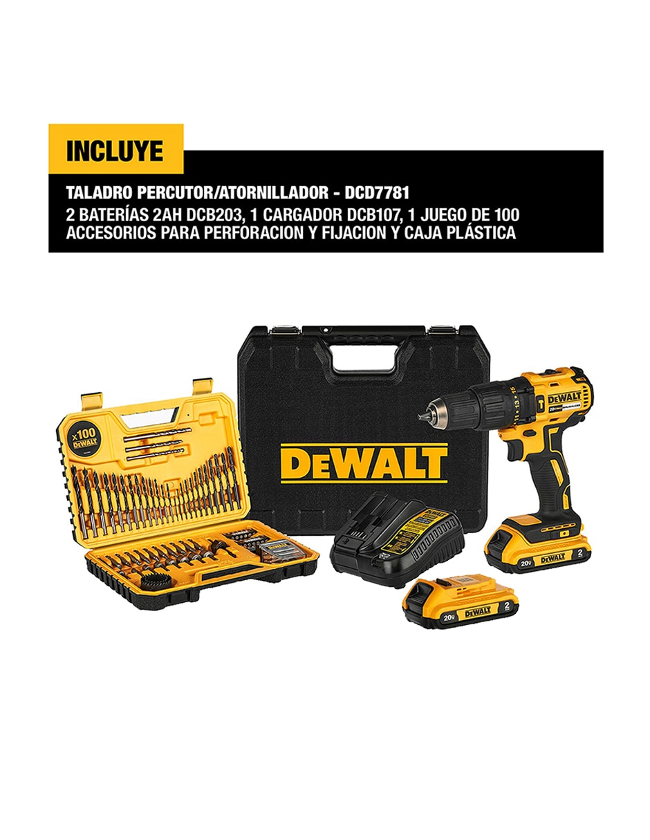 Set taladro atornillador inalámbrico DCD7781S2A-B3 de 100 - 240 V 9
