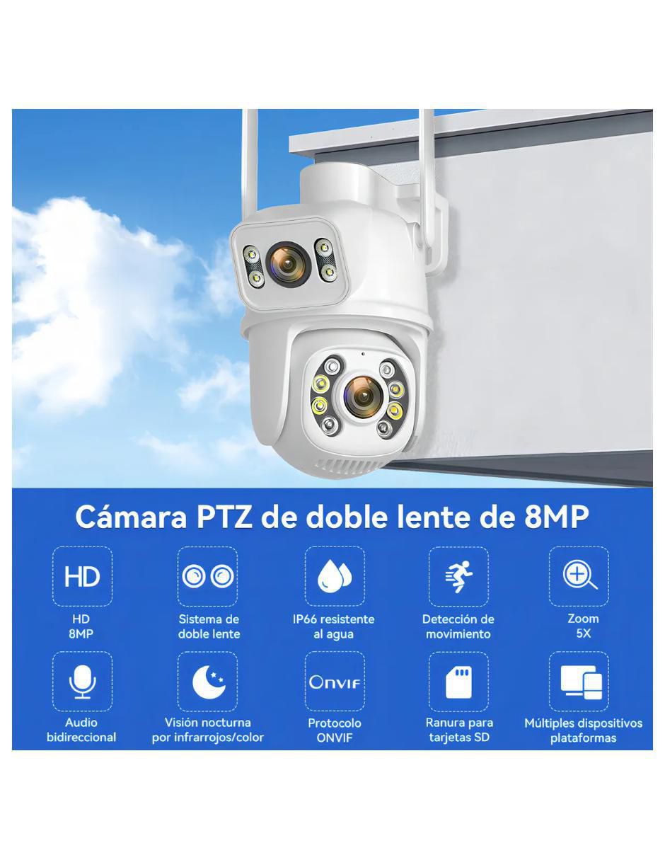 Cámara wi-fi de seguridad inalámbrica full hd 360° con capacidad de grabar para interior y exterior 4
