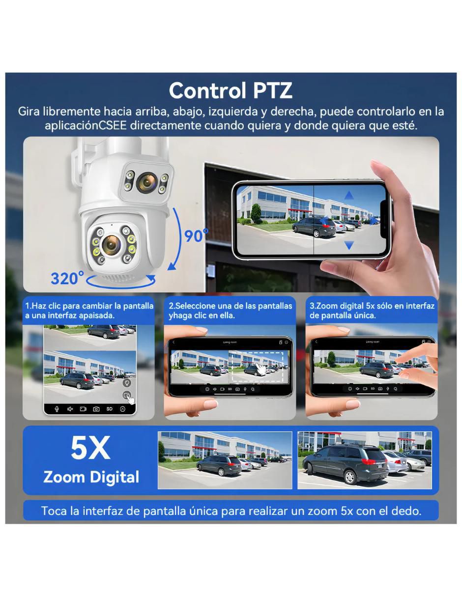 Cámara wi-fi de seguridad inalámbrica full hd 360° con capacidad de grabar para interior y exterior 5