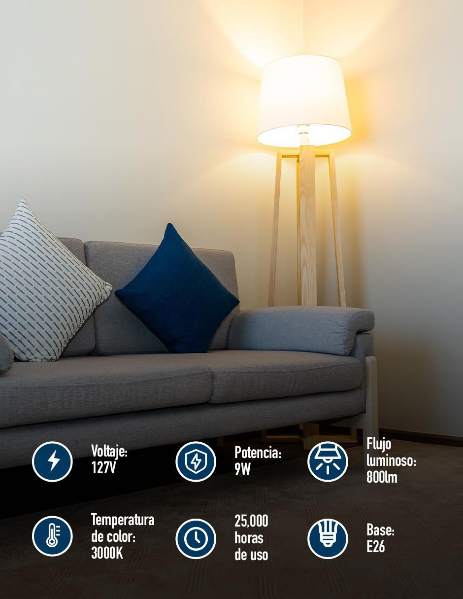 Foco LED 9 W de consumo 9 W de iluminación 800 lm lúmenes 3