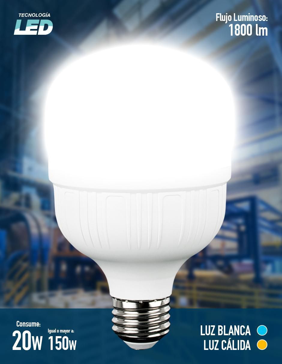 Foco LED 20 W de consumo 150 w de iluminación 1800 lúmenes 3