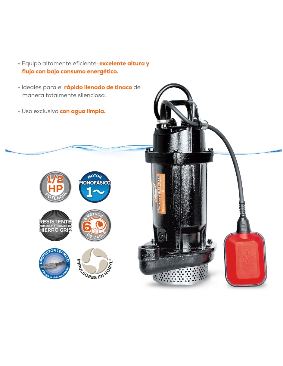 Bomba de agua sumergible 1/2 HP 3