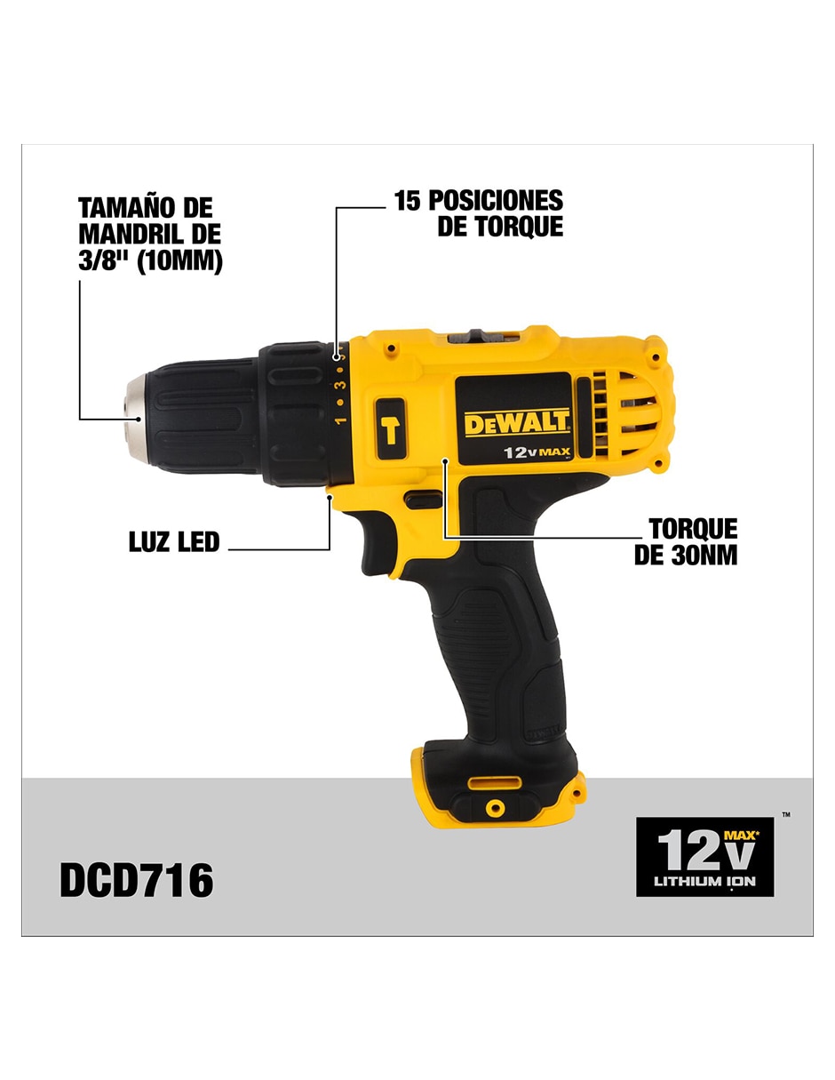 Set taladro atornillador inalámbrico DCD716D2-B3 de 10.8 V 3
