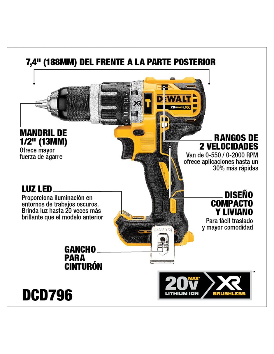 Set taladro atornillador inalámbrico DCK287E2-B3 de 100 - 240 V 4