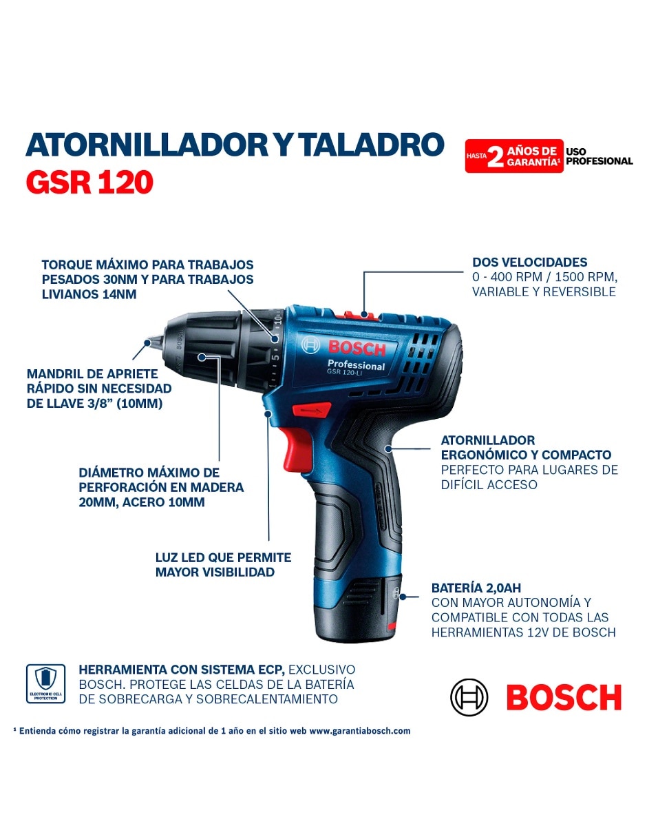 Taladro atornillador inalámbrico 06019G80G1 de 10.8 V 2