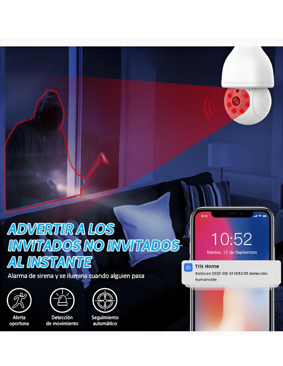 Cámara individual de seguridad inalámbrica Full HD 360° con capacidad para grabar visión nocturna para interior 2