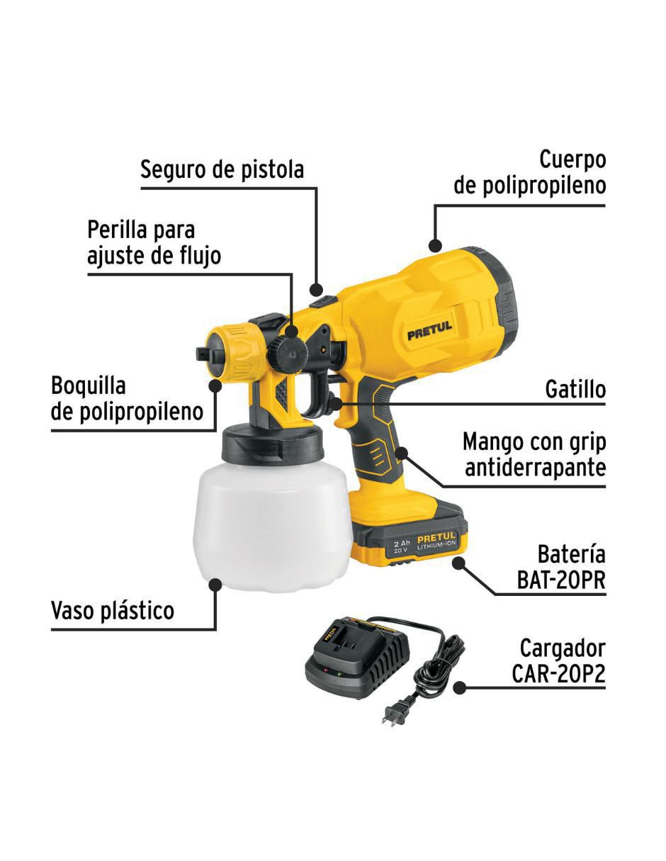 Pistola para pintar inalambrica de 20 v 2
