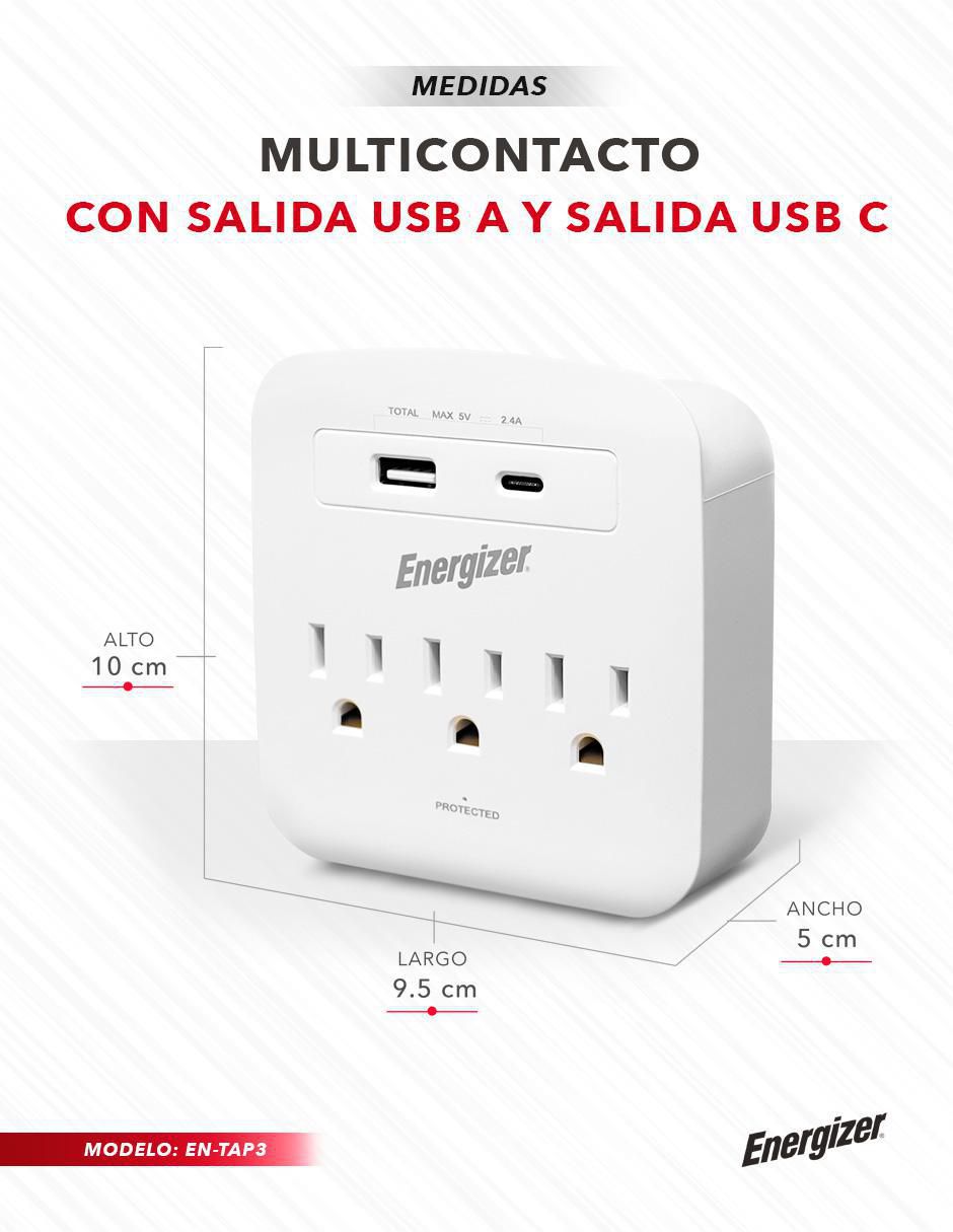 Multicontacto EN-TAP3 de 3 salidas y 2 puertos USB 9