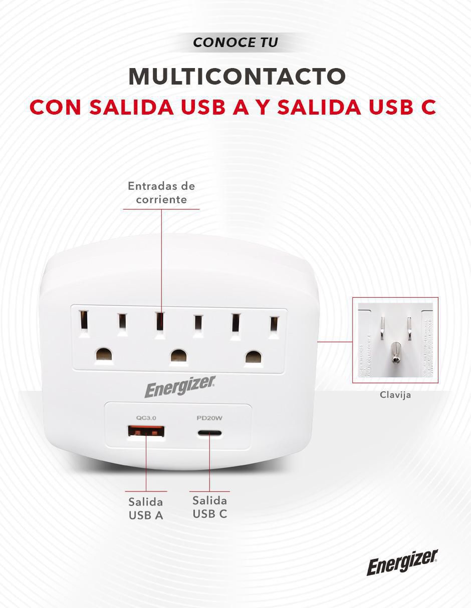 Multicontacto EN-TAP4 de 3 salidas y 2 puertos USB 2