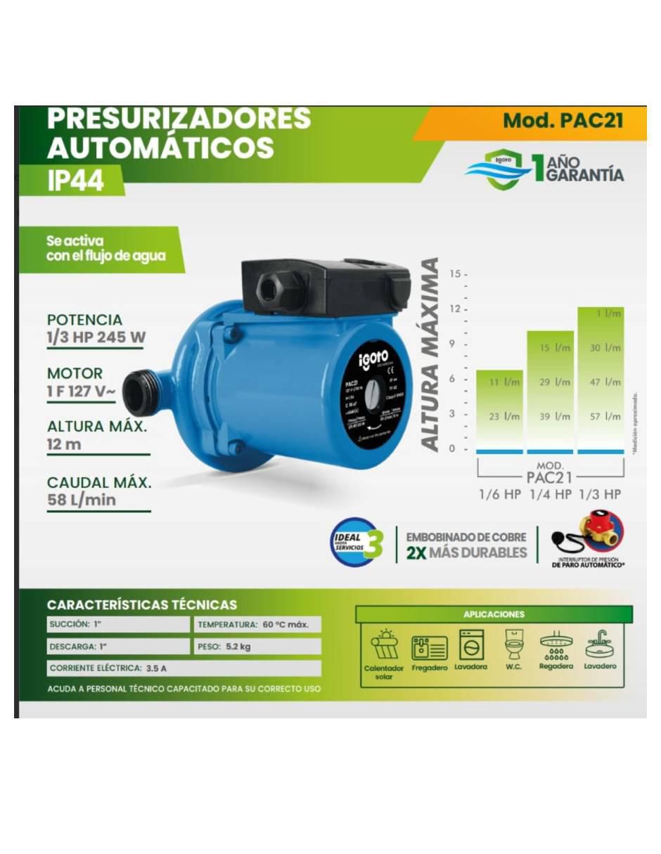 Bomba de agua presurizada 1/6 HP 2